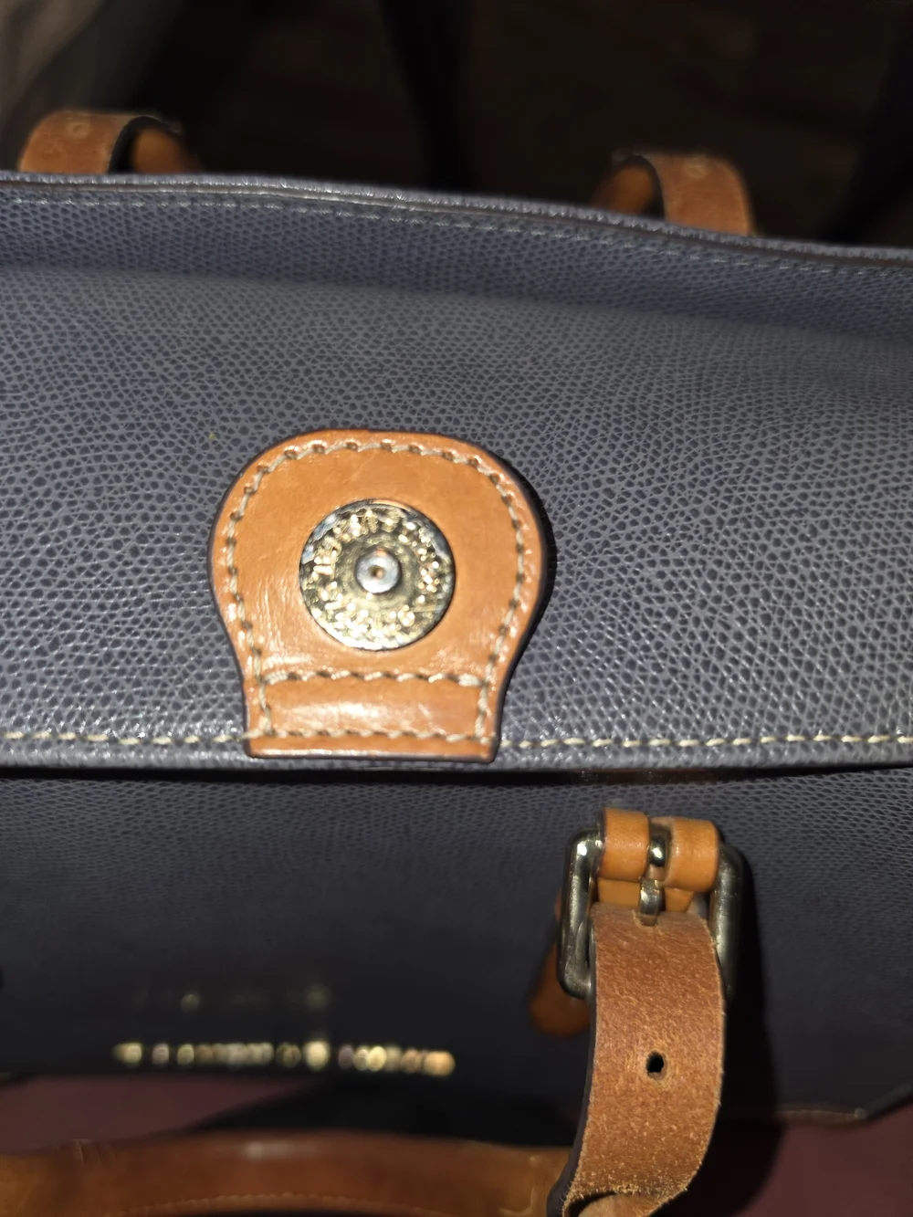 Dooney & Bourke Navy and Tan Leather-Trim Tote